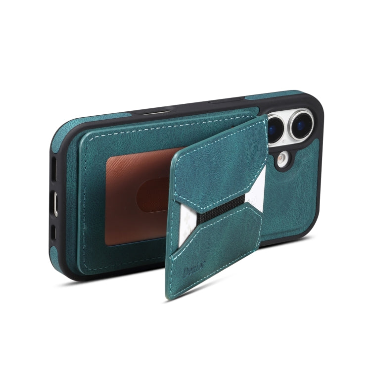 For iPhone 16 Plus Denior D18 Skin Feel Rotating Holder MagSafe Detachable Card Slot Phone Case(Blue) - free shipping - PMC TechLife - Order now!