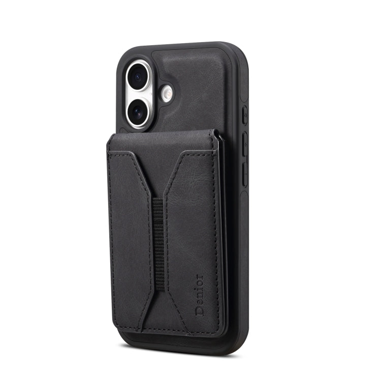 For iPhone 16 Plus Denior D18 Skin Feel Rotating Holder MagSafe Detachable Card Slot Phone Case(Black) - free shipping - PMC TechLife - Order now!