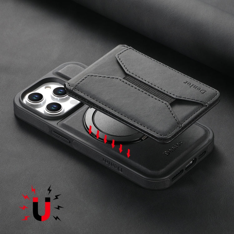 For iPhone 16 Plus Denior D18 Skin Feel Rotating Holder MagSafe Detachable Card Slot Phone Case(Black) - free shipping - PMC TechLife - Order now!