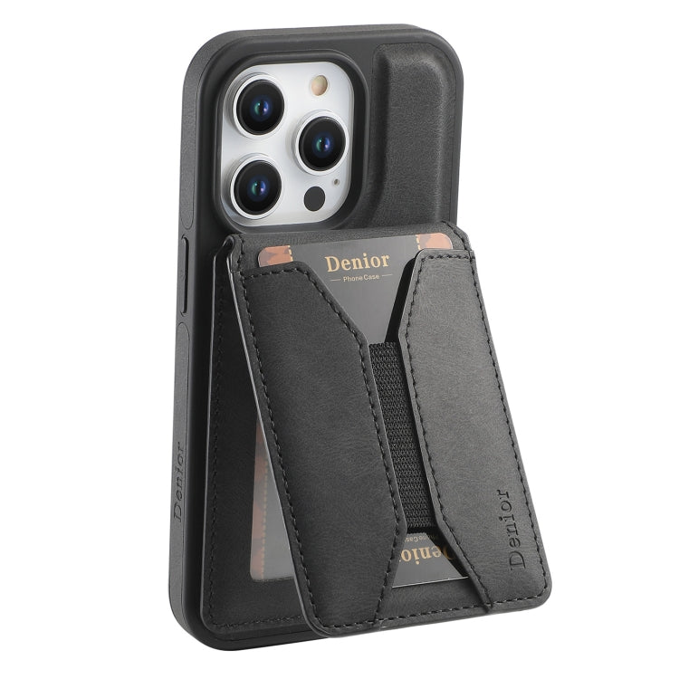 For iPhone 16 Pro Denior D18 Skin Feel Rotating Holder MagSafe Detachable Card Slot Phone Case(Black) - free shipping - PMC TechLife - Order now!