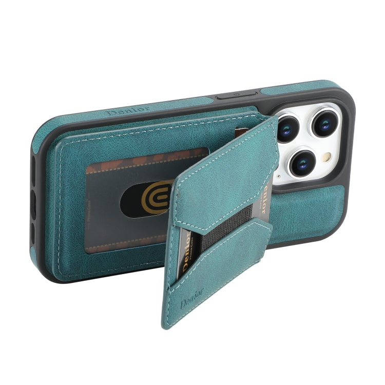 For iPhone 16 Pro Max Denior D18 Skin Feel Rotating Holder MagSafe Detachable Card Slot Phone Case(Blue) - iPhone 16 Pro Max Cases by Denior | Online Shopping South Africa | PMC TechLife | Buy Now Pay Later Mobicred