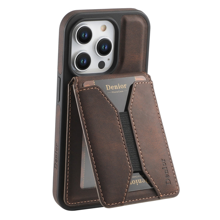 For iPhone 16 Pro Max Denior D18 Skin Feel Rotating Holder MagSafe Detachable Card Slot Phone Case(Brown) - iPhone 16 Pro Max Cases by Denior | Online Shopping South Africa | PMC TechLife | Buy Now Pay Later Mobicred