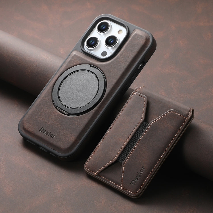 For iPhone 16 Pro Max Denior D18 Skin Feel Rotating Holder MagSafe Detachable Card Slot Phone Case(Brown) - iPhone 16 Pro Max Cases by Denior | Online Shopping South Africa | PMC TechLife | Buy Now Pay Later Mobicred