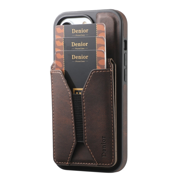 For iPhone 16 Pro Max Denior D18 Skin Feel Rotating Holder MagSafe Detachable Card Slot Phone Case(Brown) - iPhone 16 Pro Max Cases by Denior | Online Shopping South Africa | PMC TechLife | Buy Now Pay Later Mobicred