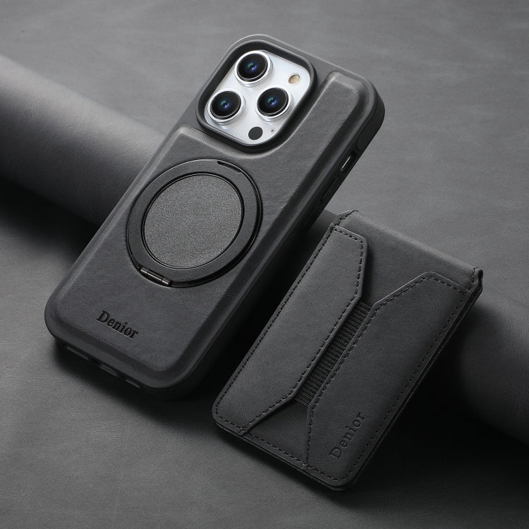 For iPhone 16 Pro Max Denior D18 Skin Feel Rotating Holder MagSafe Detachable Card Slot Phone Case(Black) - iPhone 16 Pro Max Cases by Denior | Online Shopping South Africa | PMC TechLife | Buy Now Pay Later Mobicred