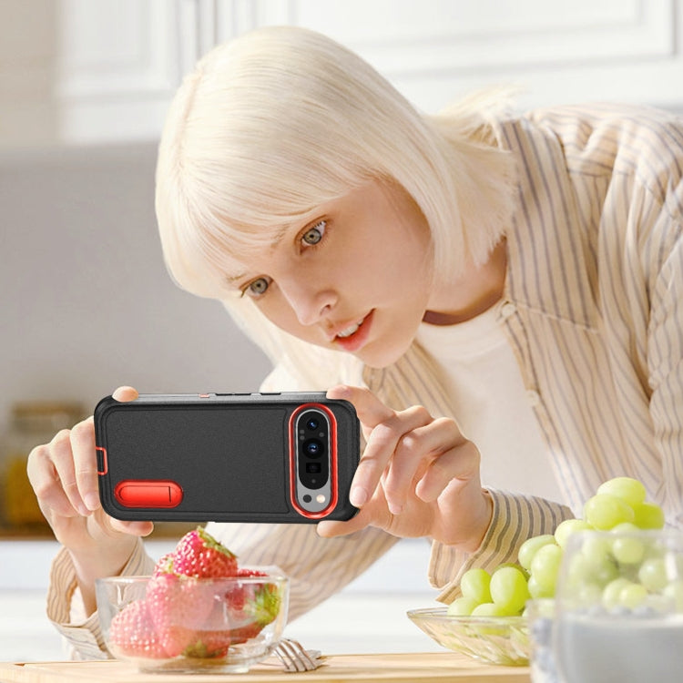 For Google Pixel 9 Pro Rugged PC + Silicone Phone Case with Holder(Black+Orange) - Google Cases by PMC TechLife | Online Shopping South Africa | PMC TechLife | Buy Now Pay Later Mobicred