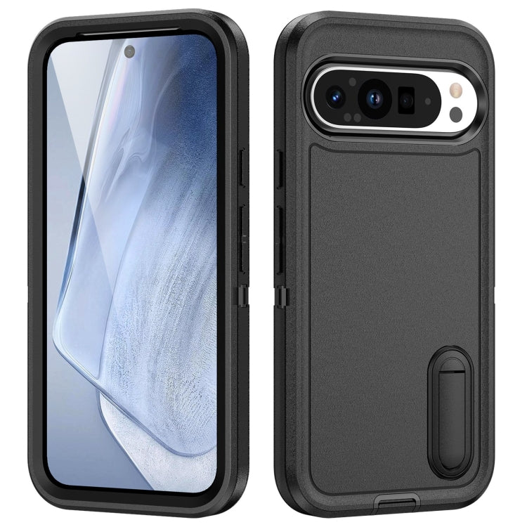 For Google Pixel 9 Pro Rugged PC + Silicone Phone Case with Holder(Black) - Google Cases by PMC TechLife | Online Shopping South Africa | PMC TechLife | Buy Now Pay Later Mobicred