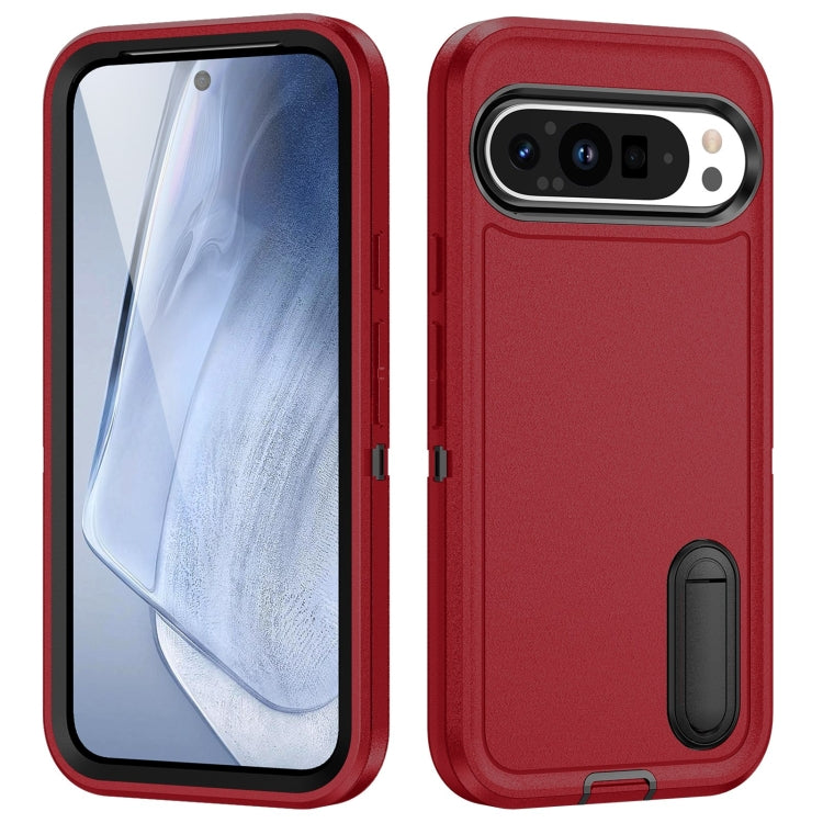 For Google Pixel 9 Pro Rugged PC + Silicone Phone Case with Holder(Red+Black) - Google Cases by PMC TechLife | Online Shopping South Africa | PMC TechLife | Buy Now Pay Later Mobicred