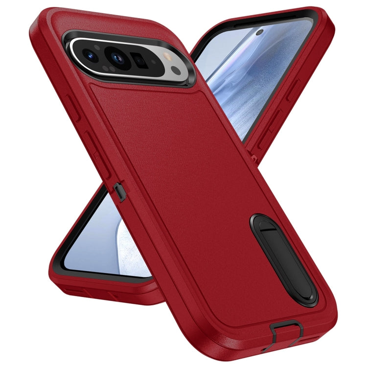 For Google Pixel 9 Pro Rugged PC + Silicone Phone Case with Holder(Red+Black) - Google Cases by PMC TechLife | Online Shopping South Africa | PMC TechLife | Buy Now Pay Later Mobicred
