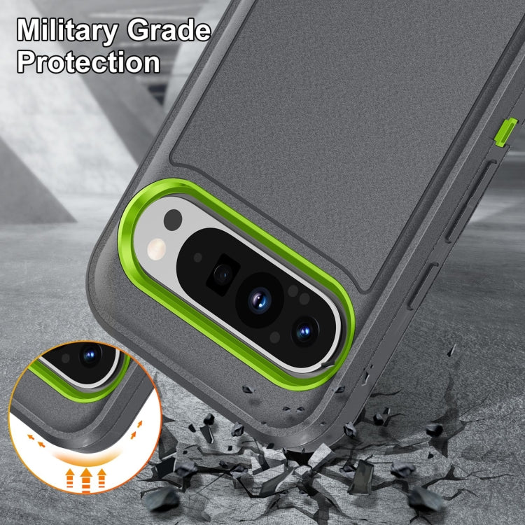 For Google Pixel 9 Pro Rugged PC + Silicone Phone Case with Holder(Grey+Fresh Green) - free shipping - PMC TechLife - Order now!