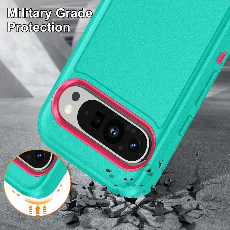For Google Pixel 9 Pro Rugged PC + Silicone Phone Case with Holder(Light Green+Rose Red) - Google Cases by PMC TechLife | Online Shopping South Africa | PMC TechLife | Buy Now Pay Later Mobicred