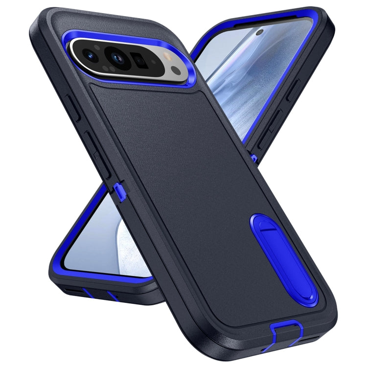For Google Pixel 9 Pro Rugged PC + Silicone Phone Case with Holder(Dark Blue+Royal Blue) - Google Cases by PMC TechLife | Online Shopping South Africa | PMC TechLife | Buy Now Pay Later Mobicred