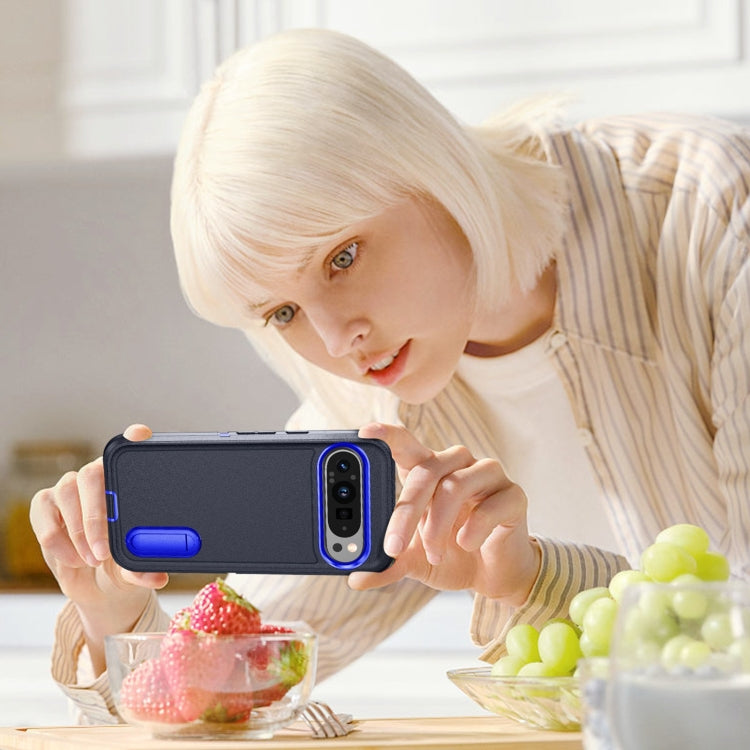 For Google Pixel 9 Pro Rugged PC + Silicone Phone Case with Holder(Dark Blue+Royal Blue) - Google Cases by PMC TechLife | Online Shopping South Africa | PMC TechLife | Buy Now Pay Later Mobicred