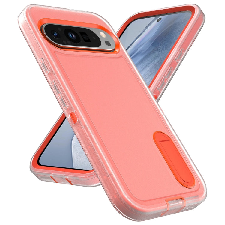 For Google Pixel 9 Pro Rugged PC + Silicone Phone Case with Holder(Transparent+Orange) - Google Cases by PMC TechLife | Online Shopping South Africa | PMC TechLife | Buy Now Pay Later Mobicred