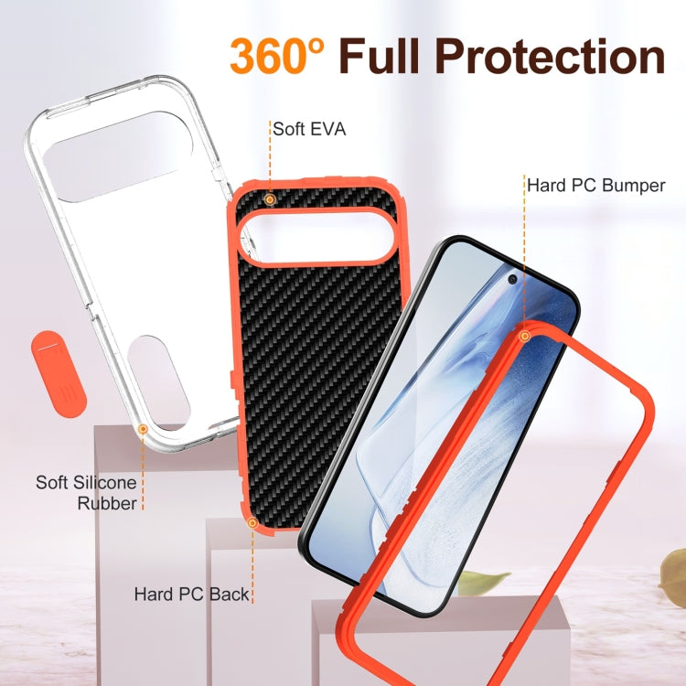 For Google Pixel 9 Pro Rugged PC + Silicone Phone Case with Holder(Transparent+Orange) - Google Cases by PMC TechLife | Online Shopping South Africa | PMC TechLife | Buy Now Pay Later Mobicred