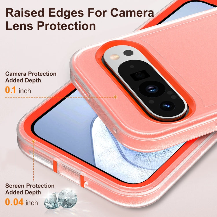 For Google Pixel 9 Pro Rugged PC + Silicone Phone Case with Holder(Transparent+Orange) - Google Cases by PMC TechLife | Online Shopping South Africa | PMC TechLife | Buy Now Pay Later Mobicred