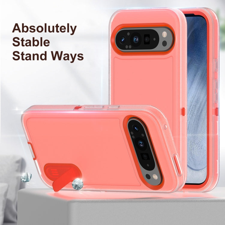 For Google Pixel 9 Pro Rugged PC + Silicone Phone Case with Holder(Transparent+Orange) - Google Cases by PMC TechLife | Online Shopping South Africa | PMC TechLife | Buy Now Pay Later Mobicred