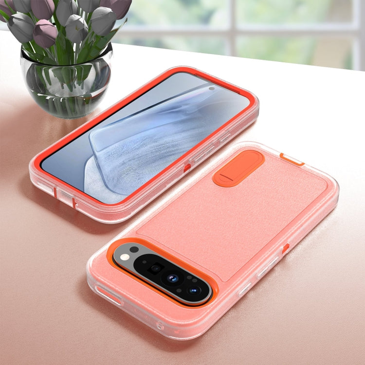 For Google Pixel 9 Pro Rugged PC + Silicone Phone Case with Holder(Transparent+Orange) - Google Cases by PMC TechLife | Online Shopping South Africa | PMC TechLife | Buy Now Pay Later Mobicred