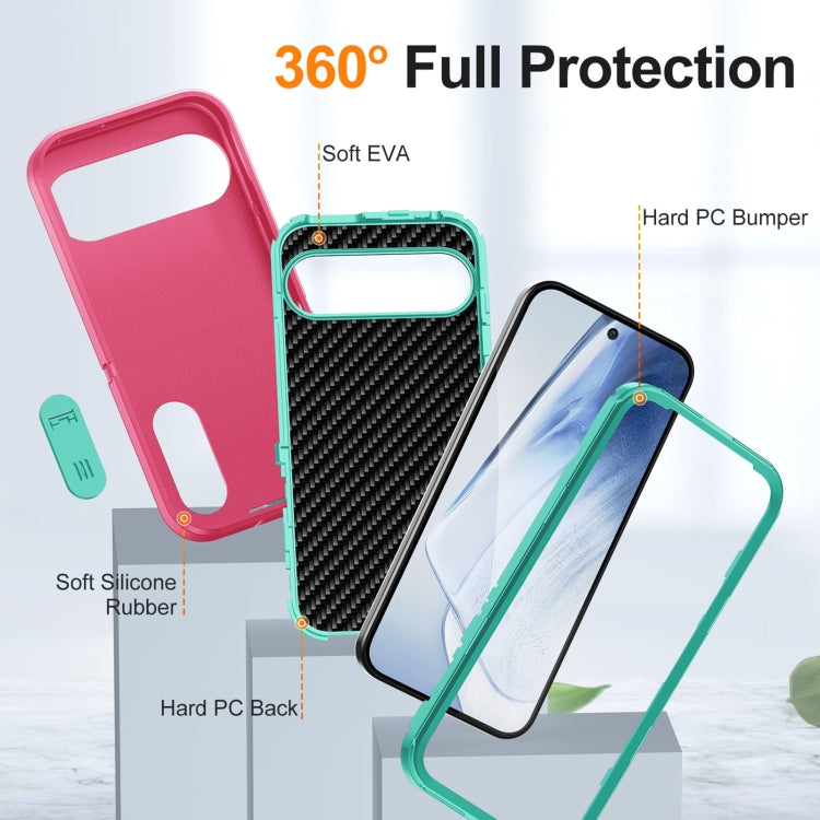 For Google Pixel 9 Rugged PC + Silicone Phone Case with Holder(Rose Red+Light Green) - Google Cases by PMC TechLife | Online Shopping South Africa | PMC TechLife | Buy Now Pay Later Mobicred