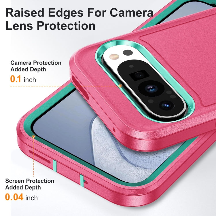 For Google Pixel 9 Rugged PC + Silicone Phone Case with Holder(Rose Red+Light Green) - Google Cases by PMC TechLife | Online Shopping South Africa | PMC TechLife | Buy Now Pay Later Mobicred