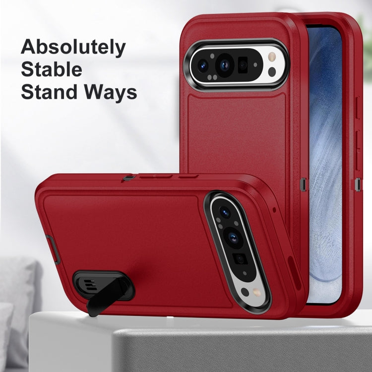 For Google Pixel 9 Rugged PC + Silicone Phone Case with Holder(Red+Black) - free shipping - PMC TechLife - Order now!