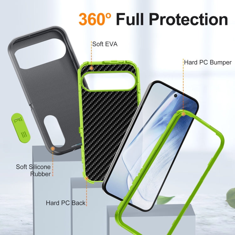 For Google Pixel 9 Rugged PC + Silicone Phone Case with Holder(Grey+Fresh Green) - free shipping - PMC TechLife - Order now!