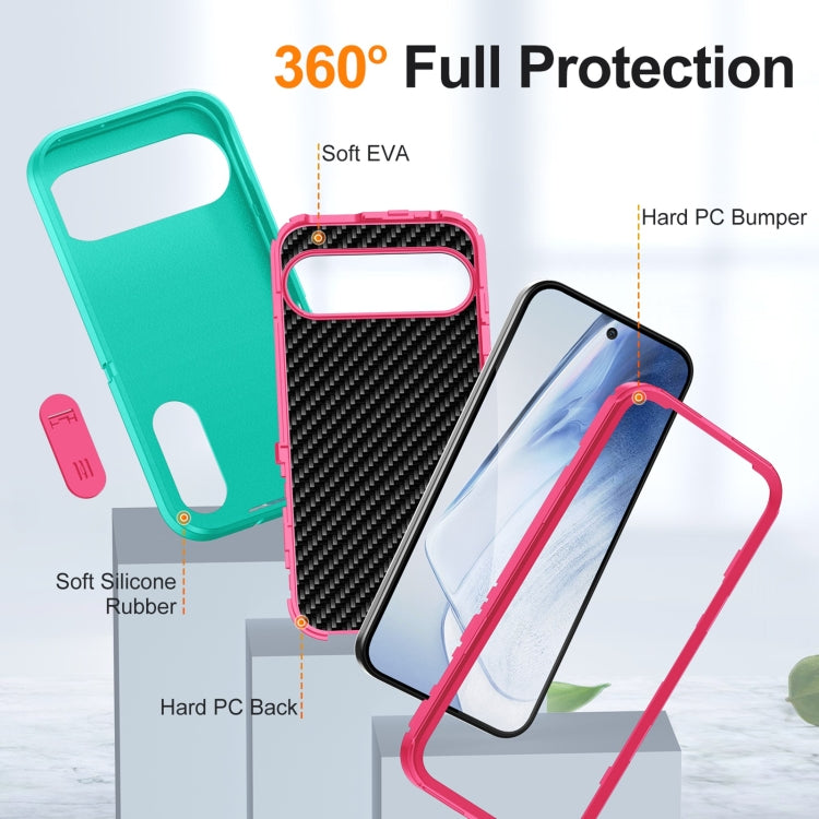 For Google Pixel 9 Rugged PC + Silicone Phone Case with Holder(Light Green+Rose Red) - Google Cases by PMC TechLife | Online Shopping South Africa | PMC TechLife | Buy Now Pay Later Mobicred