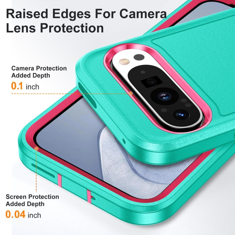For Google Pixel 9 Rugged PC + Silicone Phone Case with Holder(Light Green+Rose Red) - Google Cases by PMC TechLife | Online Shopping South Africa | PMC TechLife | Buy Now Pay Later Mobicred