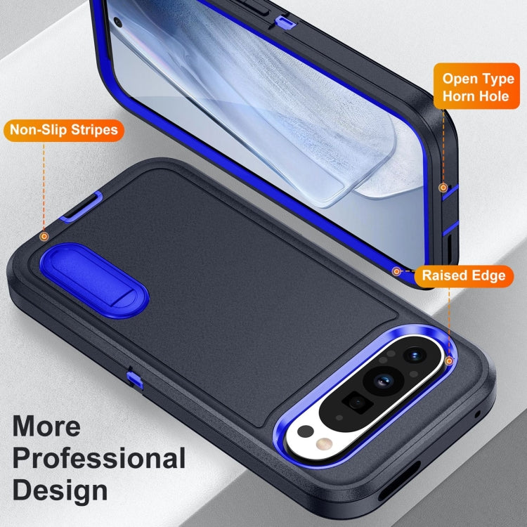 For Google Pixel 9 Rugged PC + Silicone Phone Case with Holder(Dark Blue+Royal Blue) - Google Cases by PMC TechLife | Online Shopping South Africa | PMC TechLife | Buy Now Pay Later Mobicred