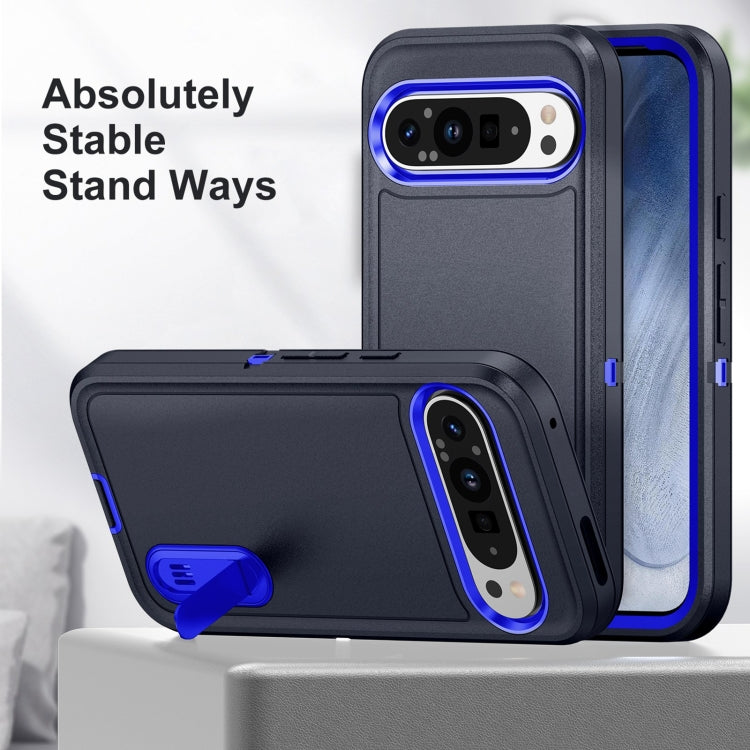 For Google Pixel 9 Rugged PC + Silicone Phone Case with Holder(Dark Blue+Royal Blue) - Google Cases by PMC TechLife | Online Shopping South Africa | PMC TechLife | Buy Now Pay Later Mobicred