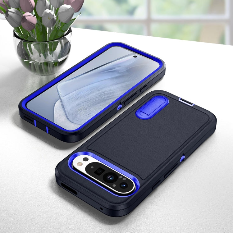 For Google Pixel 9 Rugged PC + Silicone Phone Case with Holder(Dark Blue+Royal Blue) - Google Cases by PMC TechLife | Online Shopping South Africa | PMC TechLife | Buy Now Pay Later Mobicred