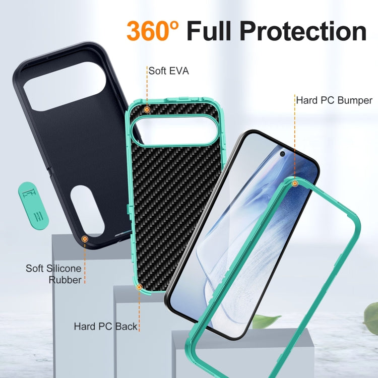 For Google Pixel 9 Rugged PC + Silicone Phone Case with Holder(Dark Blue+Light Green) - Google Cases by PMC TechLife | Online Shopping South Africa | PMC TechLife | Buy Now Pay Later Mobicred