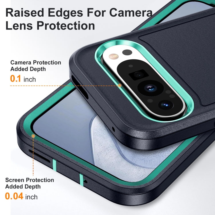 For Google Pixel 9 Rugged PC + Silicone Phone Case with Holder(Dark Blue+Light Green) - Google Cases by PMC TechLife | Online Shopping South Africa | PMC TechLife | Buy Now Pay Later Mobicred
