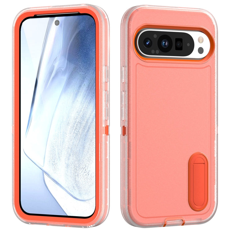 For Google Pixel 9 Rugged PC + Silicone Phone Case with Holder(Transparent+Orange) - Google Cases by PMC TechLife | Online Shopping South Africa | PMC TechLife | Buy Now Pay Later Mobicred