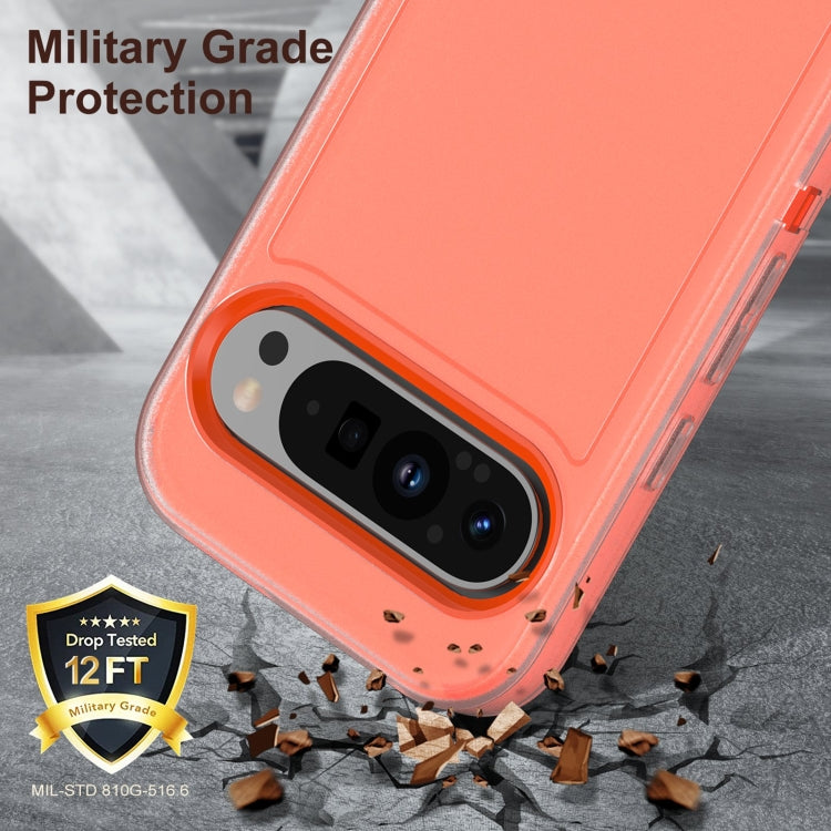 For Google Pixel 9 Rugged PC + Silicone Phone Case with Holder(Transparent+Orange) - Google Cases by PMC TechLife | Online Shopping South Africa | PMC TechLife | Buy Now Pay Later Mobicred