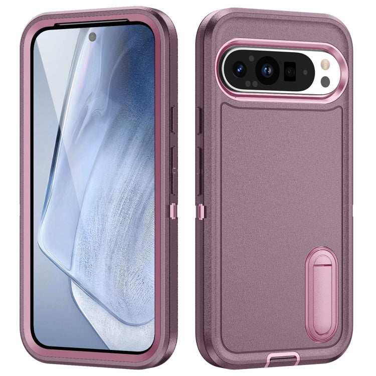 For Google Pixel 9 Rugged PC + Silicone Phone Case with Holder(Purple+Pink) - free shipping - PMC TechLife - Order now!
