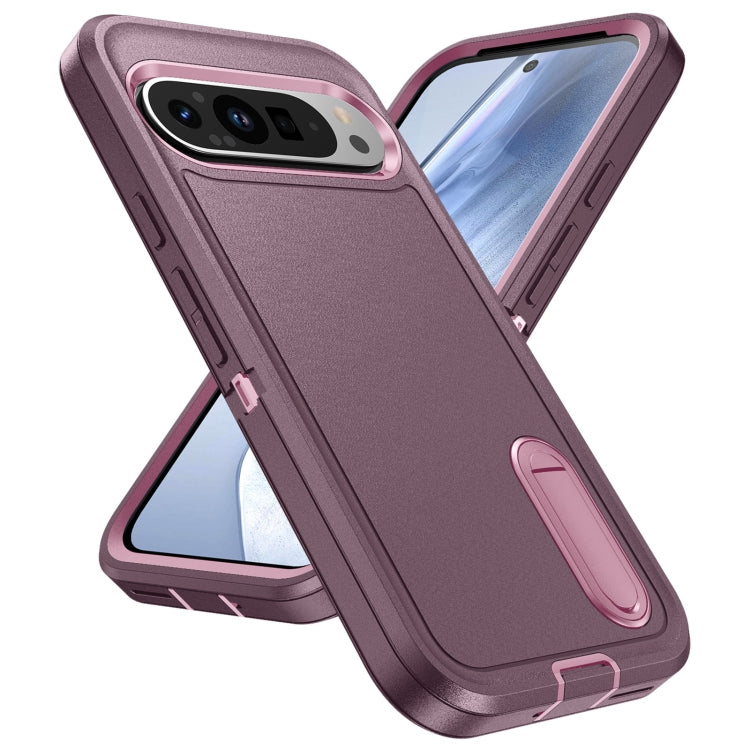 For Google Pixel 9 Rugged PC + Silicone Phone Case with Holder(Purple+Pink) - free shipping - PMC TechLife - Order now!