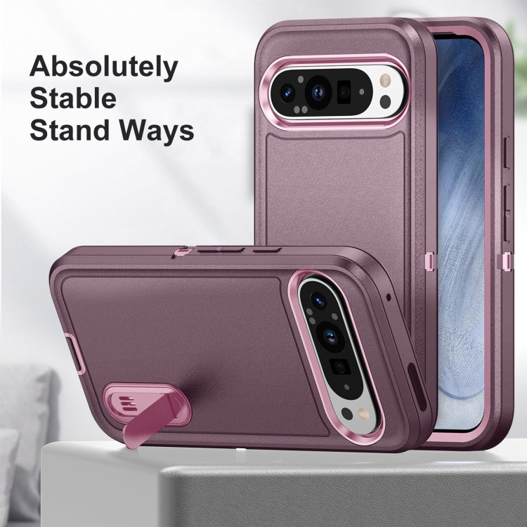 For Google Pixel 9 Rugged PC + Silicone Phone Case with Holder(Purple+Pink) - free shipping - PMC TechLife - Order now!