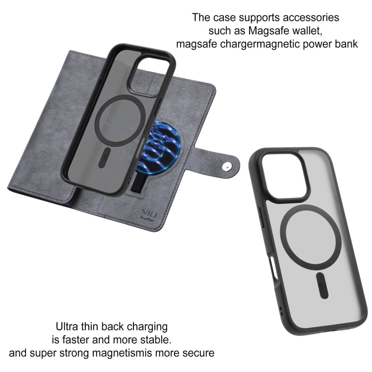 For iPhone 16 Pro ViLi GVA Series MagSafe Magnetic RFID Leather Phone Case(Grey) - iPhone 16 Pro Cases by ViLi | Online Shopping South Africa | PMC TechLife | Buy Now Pay Later Mobicred