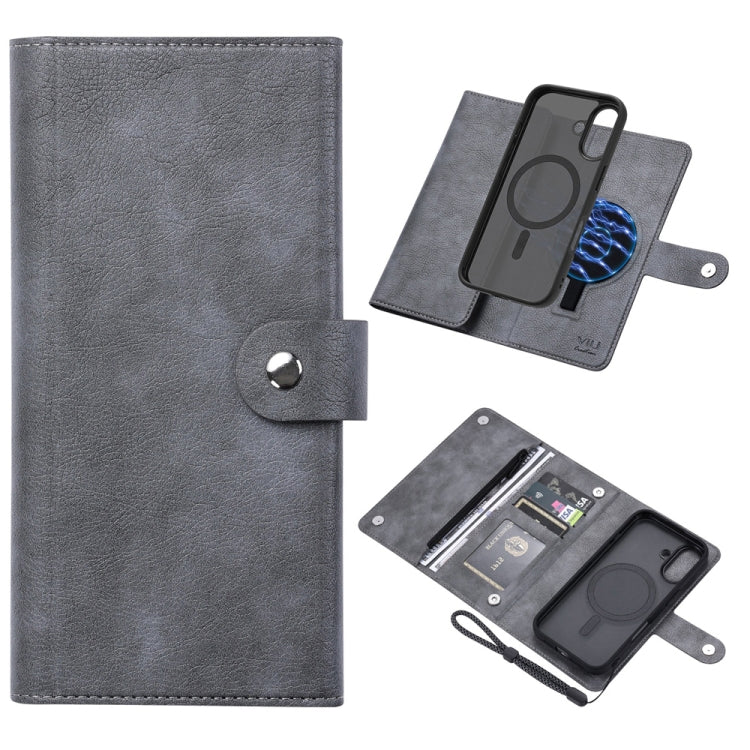 For iPhone 16 ViLi GVS Series MagSafe Magnetic RFID Leather Phone Case(Grey) - iPhone 16 Cases by ViLi | Online Shopping South Africa | PMC TechLife | Buy Now Pay Later Mobicred