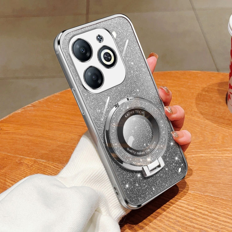 For Tecno Spark Go 2024 Plated Gradient Glitter Round Holder TPU Phone Case(Silver) - Tecno Cases by PMC Jewellery | Online Shopping South Africa | PMC Jewellery | Buy Now Pay Later Mobicred