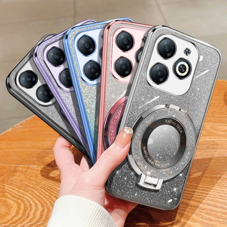 For Tecno Spark Go 2024 Plated Gradient Glitter Round Holder TPU Phone Case(Black) - Tecno Cases by PMC Jewellery | Online Shopping South Africa | PMC Jewellery | Buy Now Pay Later Mobicred