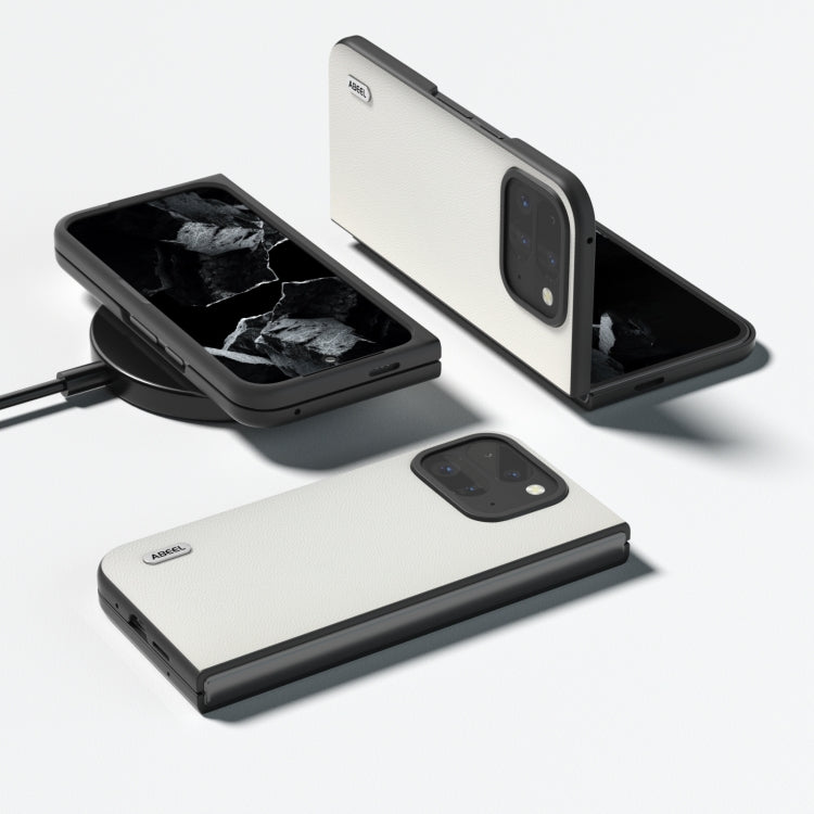 For Google Pixel 9 Pro Fold ABEEL Genuine Leather Elegant Black Edge Phone Case(White) - Google Cases by PMC TechLife | Online Shopping South Africa | PMC TechLife | Buy Now Pay Later Mobicred