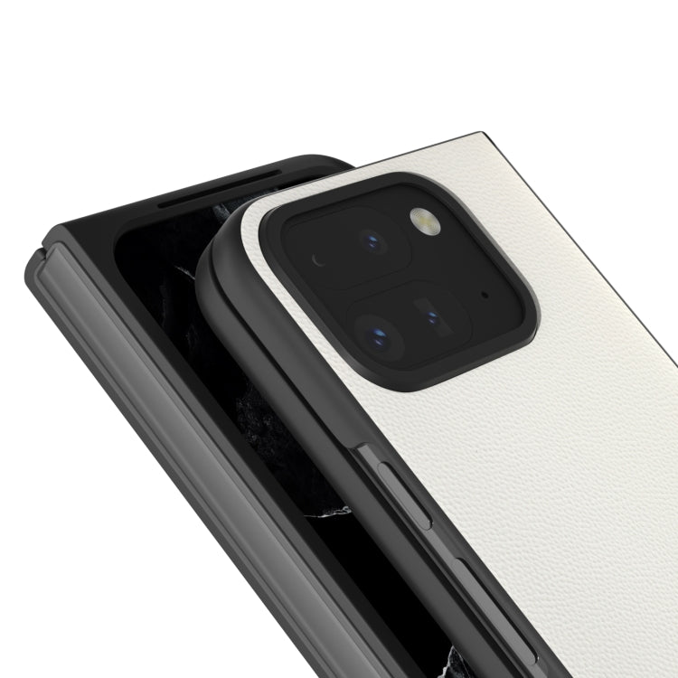 For Google Pixel 9 Pro Fold ABEEL Genuine Leather Elegant Black Edge Phone Case(White) - Google Cases by PMC TechLife | Online Shopping South Africa | PMC TechLife | Buy Now Pay Later Mobicred
