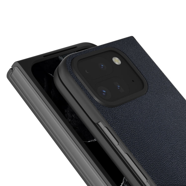 For Google Pixel 9 Pro Fold ABEEL Genuine Leather Elegant Black Edge Phone Case(Blue) - Google Cases by PMC TechLife | Online Shopping South Africa | PMC TechLife | Buy Now Pay Later Mobicred
