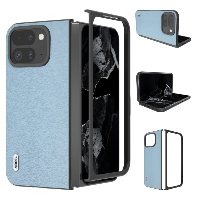For Google Pixel 9 Pro Fold ABEEL Genuine Leather Elegant Black Edge Phone Case(Sky Blue) - Google Cases by PMC TechLife | Online Shopping South Africa | PMC TechLife | Buy Now Pay Later Mobicred