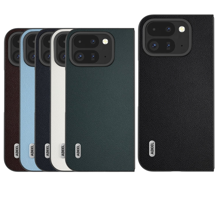 For Google Pixel 9 Pro Fold ABEEL Genuine Leather Elegant Black Edge Phone Case(Sky Blue) - Google Cases by PMC TechLife | Online Shopping South Africa | PMC TechLife | Buy Now Pay Later Mobicred