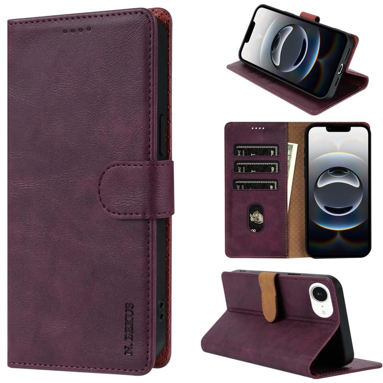 For iPhone 16e N.BEKUS CSJ-P1 Solid Color Leather Phone Case(Wine Red) - iPhone 16e Cases by N.BEKUS | Online Shopping South Africa | PMC TechLife | Buy Now Pay Later Mobicred