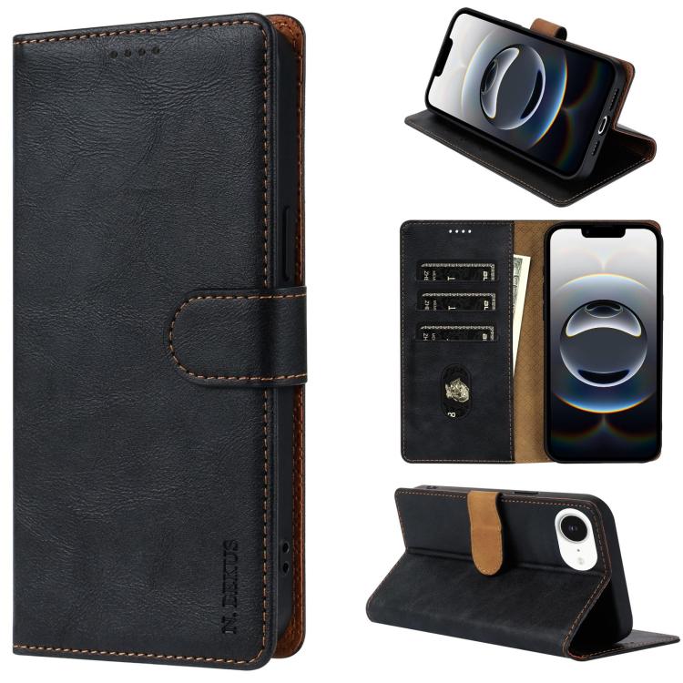 For iPhone 16e N.BEKUS CSJ-P1 Solid Color Leather Phone Case(Black) - iPhone 16e Cases by N.BEKUS | Online Shopping South Africa | PMC TechLife | Buy Now Pay Later Mobicred