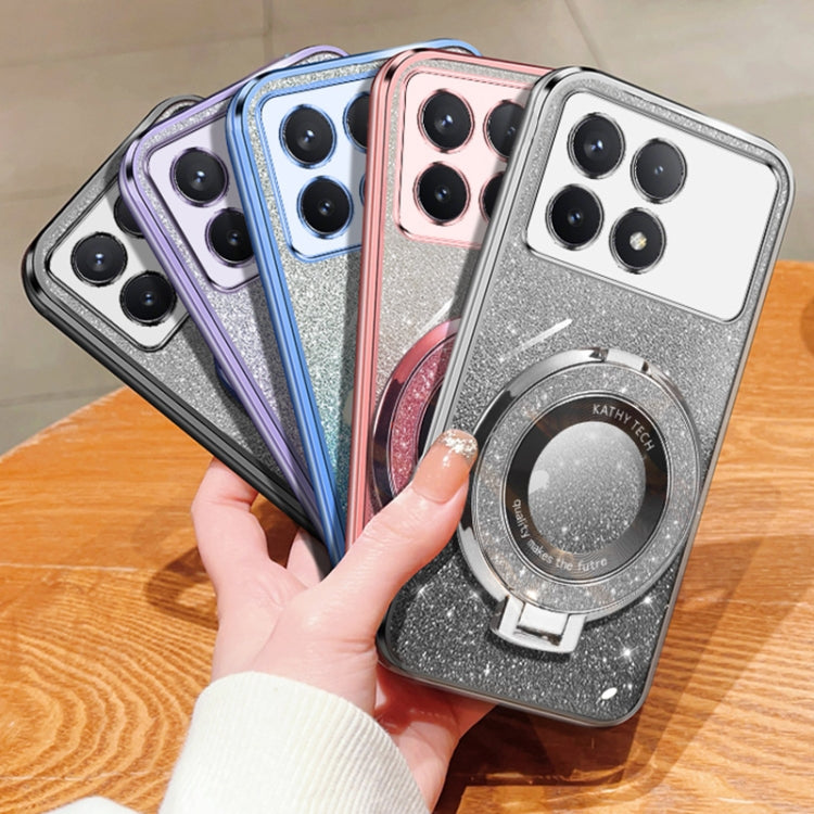 For Redmi K70 / K70 Pro Plated Gradient Glitter Round Holder TPU Phone Case(Black) - Xiaomi Cases by PMC Jewellery | Online Shopping South Africa | PMC Jewellery | Buy Now Pay Later Mobicred